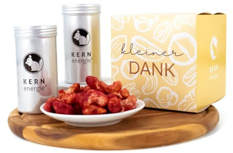 KERNenergie Nussgeschenk Set - Geschenkidee für Männer und Frauen - frisch geröstete Nussmischungen, sowie gebrannte und schokolierte Nüsse - Passend zu jedem Anlass - 4x90g (Kleiner Dank)