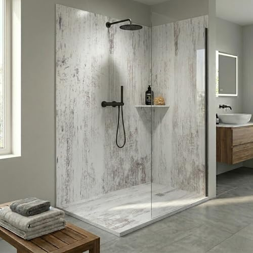 Imberdeck Panneau Mural de Douche Extra-Fin 6mm - Revêtement Flexible et Découpable - 100% Imperméable - Résine Sans Silice - Pose Sans Profilé - Multi-Texturés (Effet Bois Naturel, 80x210)