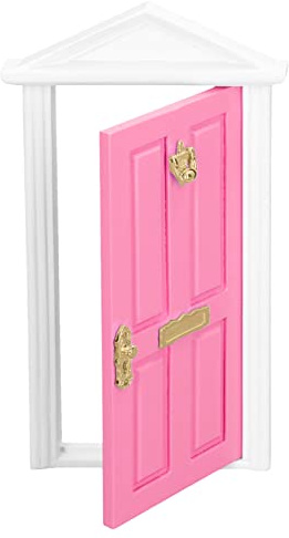Aumotop Mini Puerta de Madera para Casa de Muñecas, Material Elegante Abedul, Puerta Hadas en Miniatura, 1:12 (Rosa Claro)