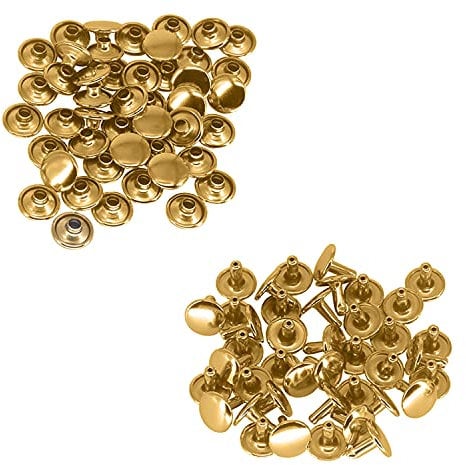 Trimming Shop Double Cap Rivets Leather Rivets Tubular Metal Studs for DIY Leathercrafts, Clothing Repair & Replacement, Handbag, Belts, 8mm x 7mm, Gold, 100 Sets