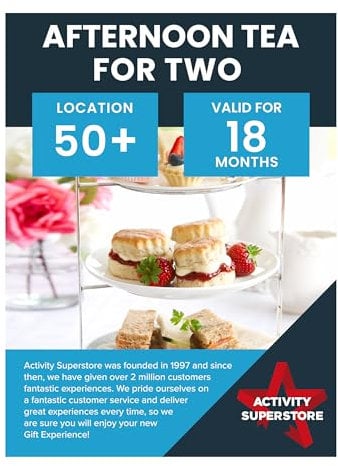 Activity Superstore Afternoon Tea Gift Experience Voucher For Two, Available at 50+ UK Locations, Experience Days, Food & Drink Gifts, Couples Gifts, Retirement Gifts