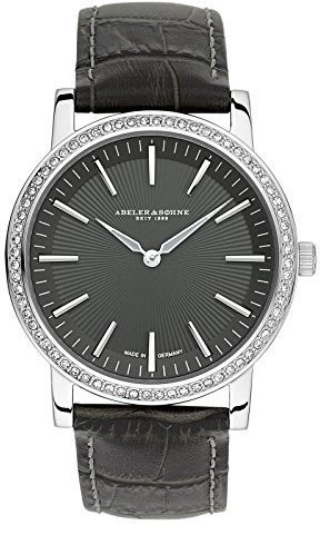 ABELER & SÖHNE Made in Germany Damenuhr mit Lederband, Saphirglas und Zirkonia AS1206