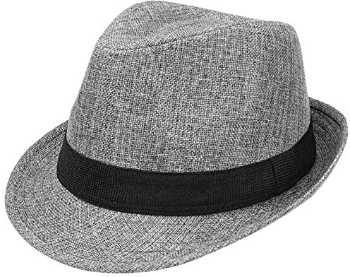 Lipodo Melange Trilby Stoffhut Damen/Herren - Hut aus Stoff - Fedora mit hochgestellter Krempe - Sommerhut mit Garniturband - Grau-melierte Optik - Unisex - Frühjahr/Sommer grau-meliert M (57-58 cm)