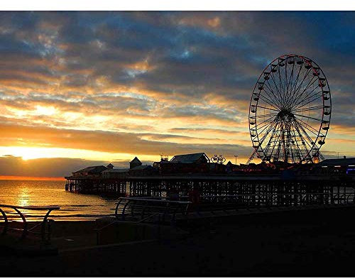 Wee Blue Coo Blackpool Pier Dusk Waterfront Big Wheel Art Print Poster Wall Decor Kunstdruck Poster Wand-Dekor-12X16 Zoll