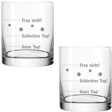 Leonardo Whiskybecher, 2er Set, Guter Tag!, Schlechter Tag!, Frag Nicht!, Tumbler, Stimmungsglas mit lustiger Gravur, Glas, 220 ml