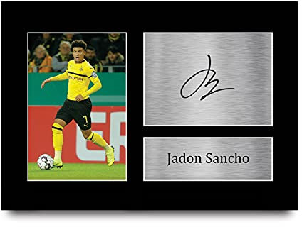 HWC Trading Jadon Sancho A4 Ungerahmt Signiert Gedruckt Autogramme Bild Druck-Fotoanzeige Geschenk Für Borussia Dortmund Fußball Fans