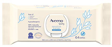Aveeno Baby Wipes 64 Count Sensitive (Pack of 2)