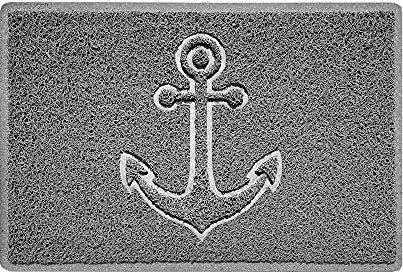 Nicoman Anchor Embossed Shape Door Mat Dirt-Trapper Jet-Washable Doormat-(Use Indoor or Sheltered Outdoor)-(60x40cm/23.6x15.7inches, Small) Grey