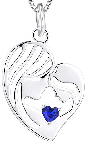 YL Mutter und Tochter Kette 925 Sterling Silber September Geburtsstein Spinell Blue Heart Anhänger Halskette Geschenke für Mutter Damen, 45-48 CM