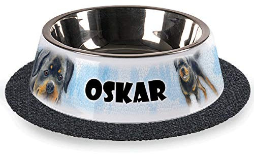 Tiernapf mit Wunschnamen 2-teilig Edelstahl inkl. Antirutschmatte Hundenapf personalisiert (Rottweiler)