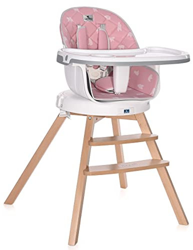 Lorelli Napoli 3-in1-Babyhochstuhl ab 6 Monate, mitwachsend und 360º drehbar, Holz, Bärchenmotiv, rosa 1010047-2133