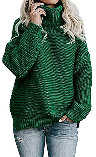 Imuedaen Pullover Damen Elegant Rollkragenpullover Langarm Strickpullover Lässiges Stricken Pulli Winter Sweatshirt Oberteile (A Grün, M)