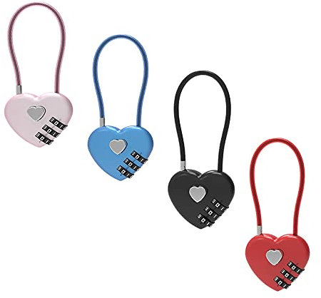 4 Stück Zahlenschloss 3 Stellig für Koffer, herzförmige Zahlenschlösser, Gepäckschlösser, Zahlenschloss, Kofferschloss, Buntes Kombinationsschloss, für Reisekoffer Gepäcktasche Etui (4 Mehrfarbig)