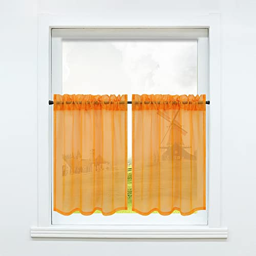 CORLIF Scheibengardine Modern Bistrogardine mit Tunnelzug Küche Gardinen Transparent Vorhänge Kurzgardine Voile Orange BxH 76x61cm 2er-Set
