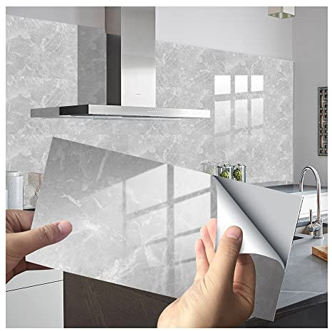 Marmorfliesen-Aufkleber für Badezimmer, Küche, PVC, wasserdicht, ölbeständig, selbstklebend, selbstklebend, Wandaufkleber, Heimdekoration, 30,5 x 15,2 cm, 16 Stück