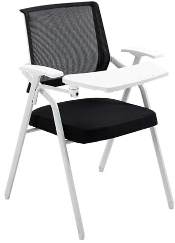 Ergonomic Office Chair Mesh, Chair With Tablet Arm For Adults, Mid Back Computer Desk Chair With Writing Board Folding Chair With Right Handed Tablet Arm For Meeting Conference Room ( Color : Black )
