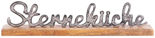 Brandsseller Deko-Schriftzug Sterneküche Aluminium RAW Optik Aufsteller ca. 38 cm auf Mangoholz-Sockel