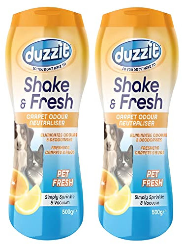 2 x Duzzit Shake & Fresh Odour Neutraliser Linen Carpet Freshener Scented Powder Odour Neutraliser Rug Mat 500g Fragrance Powder Eliminate Hidden Smells Multi Purpose Household Cleaner (Pet Fresh)