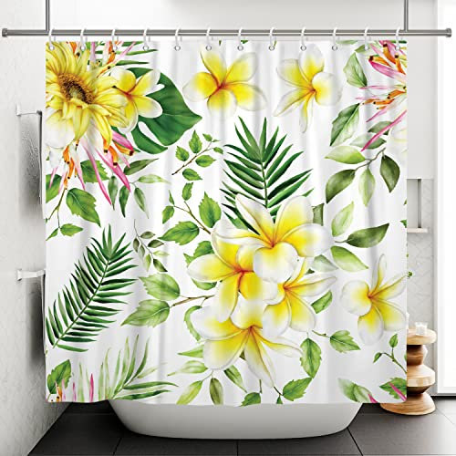 Ttincceer 180x180cm Blume Duschvorhang Lilie Sonnenblume Blume Bad Vorhang Grün Pflanze Palm Leaf Gelb Blume Blühende Duschvorhänge Wasserdicht Badewanne Vorhang