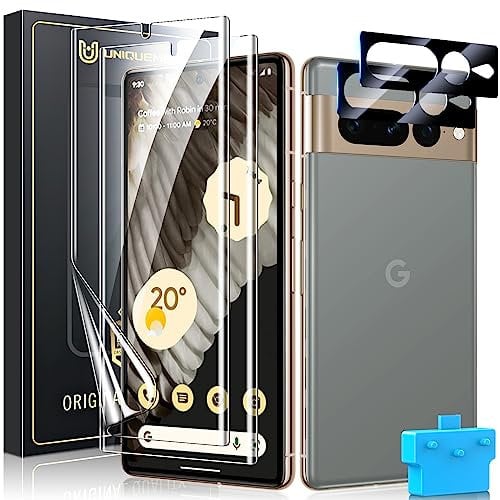 UniqueMe für Google Pixel 7 Pro Schutzfolie, 2 Stück Folie und 2 Stück Kameraschutz,Premium Schutz für Pixel 7 Pro Displayschutz,Fingerabdruck-ID Unterstützen