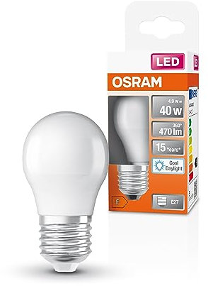 OSRAM LED Star Classic P40 LED Lampe für E27 Sockel, Tropfenform, matte Optik, 470 Lumen, tageslichtweiß (6500K), Ersatz für herkömmliche 40W Glühbirnen, nicht dimmbar, 1er-Pack