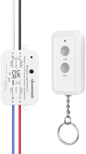 DEWENWILS Remote Control Light Switch, 230V Wireless Light Switch Kit with 30M Control Range, No Wiring Needed, Programmable & Expandable, UKCA Listed