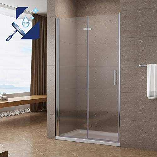 Duschtür faltbar Nischentür Schwingtür Pendeltür Duschtrennwand 80x197cm 6 mm ESG Glas mit Nano Beschichtung Duschkabine Duschabtrennung Verstellbar von 79-81,5 cm