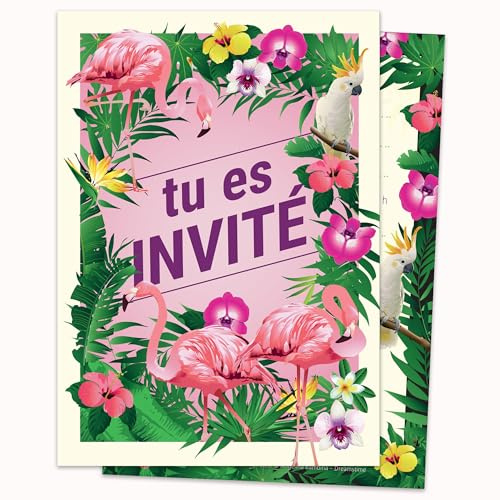 Edition Colibri 10 invitations en Français ALOHA Fête avec Flamant Rose: lot de 10 cartes d'invitation pour un anniversaire de filles ou garden-party (11143 FR)