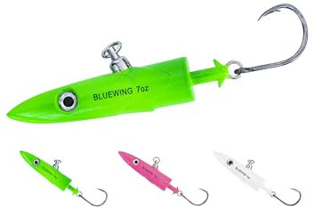 BLUEWING Big Game Swing Hook Jig Head with High Strength Stainless Steel Ball Bearing Swivel and High Carbon Steel Hook 1pc Saltwater Fishing Lures Lead Head Fishing Jig, Green 7oz