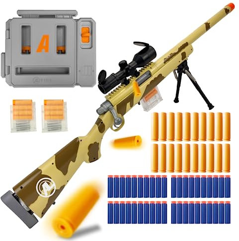 AGM MASTECH M24 Weiche Schaumstoff-Spielzeugpistole, Design mit auswerfenden Patronenhülsen, verbessertes Zielfernrohr, Dartlader, 40 weiche Schaumstoff-Darts, 20 Patronenhülsen, 2 Magazine.