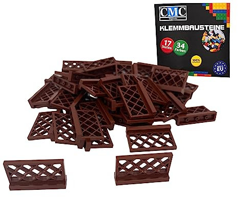 CMC imports 20 x Zaun Klemmbausteine vers. Farben zur Auswahl Bausteine 1x4x2 Noppen Zaunelemente Kompatibel Einzelteile (090 - Braun)