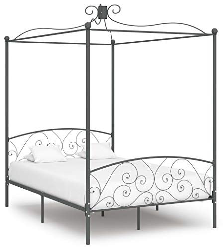 FIRBNUS Himmelbett-Gestell Metall 120x200 cm Bettgestell Metall Himmelbett Gestell Bed Canopy Frame Betthimmel Rahmen Bed Support Himmelbett-Gestell Himmelbettrahmen Bett Metall Grau Bed Frame