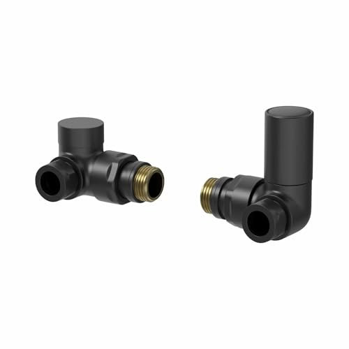 DuraTherm® Manual Corner Towel Radiator Valve Set, 15mm Central Heating Valves for Radiators, Round Black