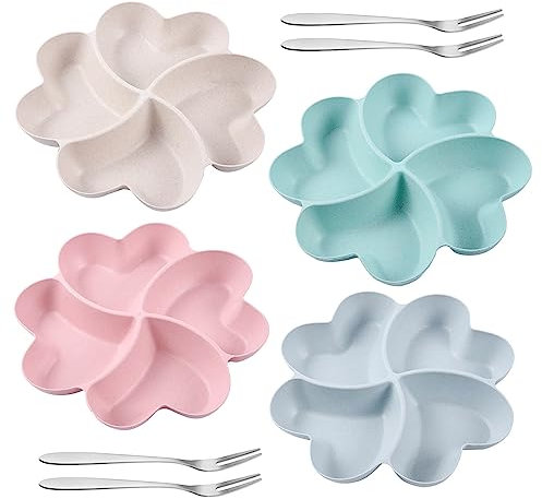 Snack Tray, 4 PCS Multi Use Compartment Trays, 4 Compartment Snack Plate with 4 PCS Tainless Fruit Fork Reusable Snack Tray for Family Restaurant Gathering Party Fruit Dessert Snacks 23 X 3 cm