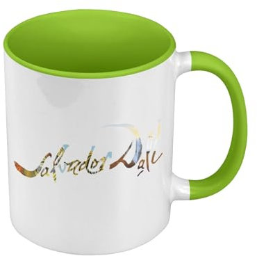 Tasse, Farbe Premium Qualität, Grün – Dali Signature Surrealismus Maler, berühmter Maler, einzigartig bizarr – Tasse mit Henkel und farbigem Innenraum