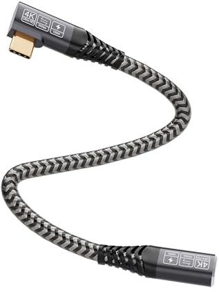 CAKOBLE alargador usb c, cable usb c 3.2 20Gbps 100W/5A extensión macho y hembra Compatible USB C 3.2, HDR 4K @ 60Hz Cable USB C compatible USB C Hub/MacBook/USB C Charger usb c 90 grados 0,25M