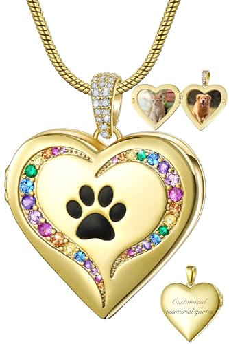 Farfume Locket Necklace For Women, Silver Heart Personalized Photo lockets, Mothers Day Gifts for Mum from daughter, Gift for Boyfriend Girlfriend (1C-Rainbow zircon gold