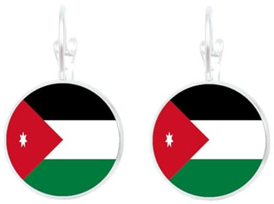 ALTCIRNMD Baumelnde Ohrringe Mit Jordanien-Flagge – Runde Damen-Ohrstecker Mit Landesflagge,Hip-Hop-Charm,Jordanische Patriotische Flaggen-Ohrringe,Schmuck Für Damen,Geschenke,2,8 cm X 1,5 cm