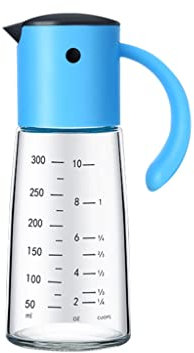 YEKIM Dispenser per olio, dosatore per olio, in vetro, con apertura automatica, antigoccia, con scala, spruzzatore per olio per la cucina, 10 oz, 479,1 g