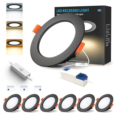 BAGZY LED Einbaustrahler 230V Dimmbar 9W Schwarz Spots Flach IP44 Bad Einbauleuchten 900lm Warmweiß 3000K/Neutralweiß 4000K/Kaltweiß 6000K Deckenspots für Badezimmer Küche Wohnzimmer 6er Set