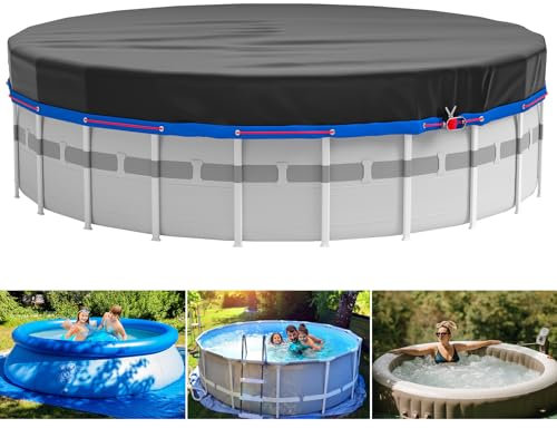 MIXC 8 Ft Round Pool Cover, Solar Covers for Above Ground Pools, Summer Pool Cover Protector, Round Hot Tub Cover Ideal for Waterproof and Dustproof (Black)