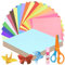 Swpeet 10x 10 Inches 200 Sheets 20 Vivid Colors Origami Paper Kit with Glue Stick and Scissors, Double-Sided Color Square Folding Paper for DIY School Arts Crafts Projects Children Adults