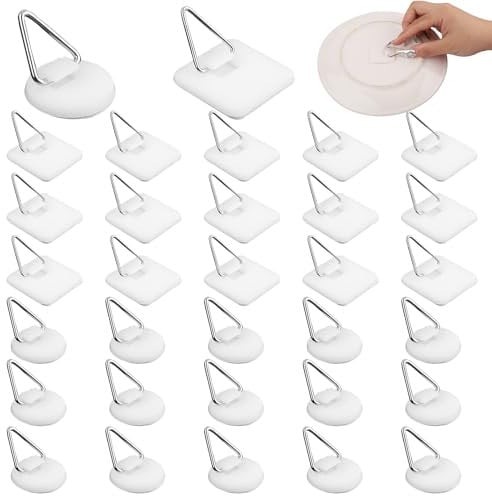 NQEUEPN 30pcs Round & Square Adhesive Plate Hangers, Invisible Vertical Wall Plate Holder Decorative Plastic Small Plate Hook Display Wall Mount Hanging Pictures Garland Art Decor No Nails