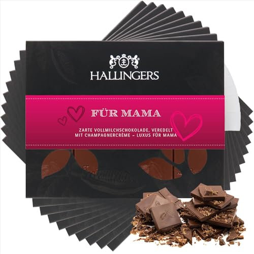 Hallingers 10x Für Mama - Muttertagsgeschenk Vollmilch Edel-Schokolade mit Cappuccino - alkoholfrei für Mama Mutter Oma (Box) - Geschenk im Sommer & als perfektes Grillgeschenk | Geburtstag Glückwunsc