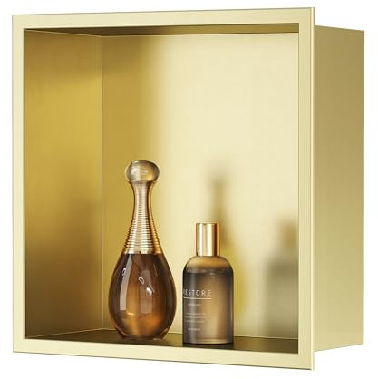 Neodrain Nicchia doccia a parete in acciaio inox incorporato mensola singola per bagno 30 x 30 cm, oro