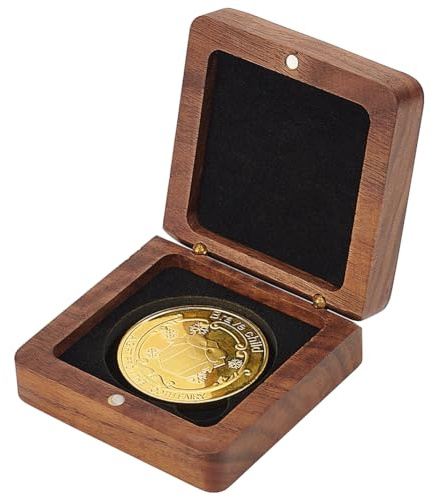 FINGERINSPIRE Caja de presentación única de moneda de desafío de madera con interior de terciopelo negro de 40 mm, caja de almacenamiento de moneda magnética con cierre, estuche para medallas, soporte