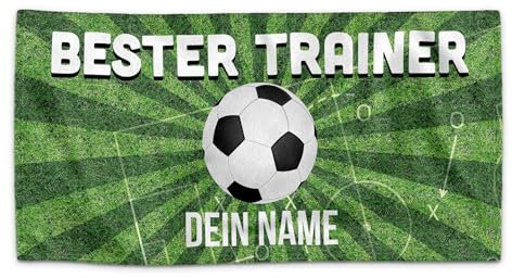 PR Print Royal Badetuch personalisiert mit Name - Bester Trainer - Handtuch mit Wunschname Bedrucken - Geschenk für Fußballtrainer, Fußball Geschenke | Individuelles Fotohandtuch - 100 x 50 cm