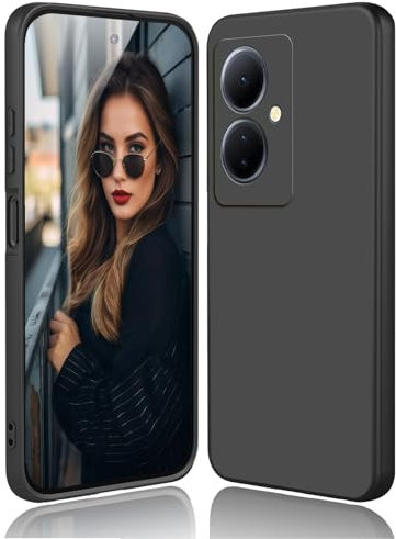 DESSEN Hülle für Vivo V29 Lite 5G Handyhülle - Flüssige Silikon Schutzhülle Stoßfest Kameraschutz Case Dünn Weiche TPU Bumper Cover mit Kratzfestem Mikrofaserfutter, Schwarz