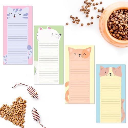 SWEETZER & ORANGE S&O Magnetic Notepads for Refrigerator 4 Pack, Sticky notes for Fridge Sets - Sticky Journals for Freezer - Magnetized memo sheets for cooler - 3.5” x 7”, 45 Pages