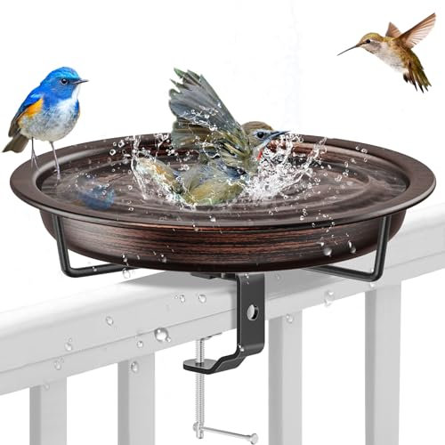 Vogeltränke hängend für Balkongeländer, Vogelfutterspender Wassertränke Für Vögel Garten Balkon Futterschale Hängend Futterteller (Vintage-Kupfer)